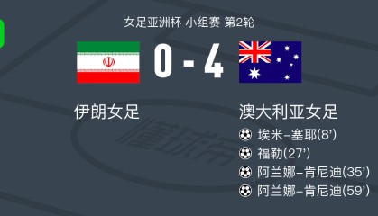 世界杯比赛直播地址-澳大利亚女足4-0大胜伊朗女足，阿兰娜-肯尼迪两球，福勒破门